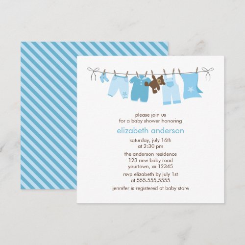 Baby Clothesline Boy Baby Shower {blue} Custom Announcement