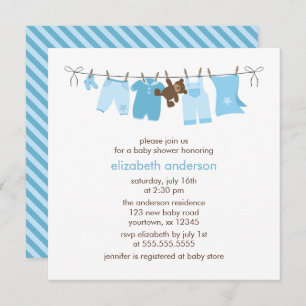 Blue Clothesline Boy Baby Shower Invitation