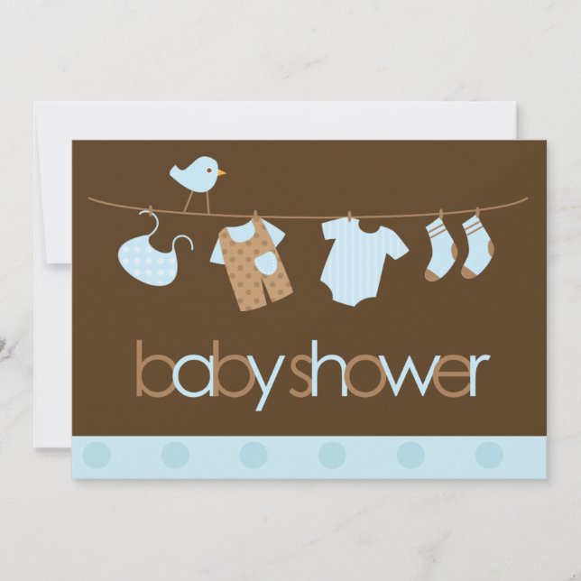 Blue Clothesline Boys Baby Shower Invitation (Front)