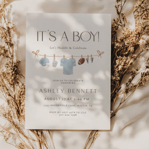 Blue Clothesline It’s a Boy Football Baby Shower Invitation