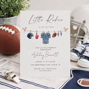 Blue Clothesline Little Rookie Football Baby  Invitation