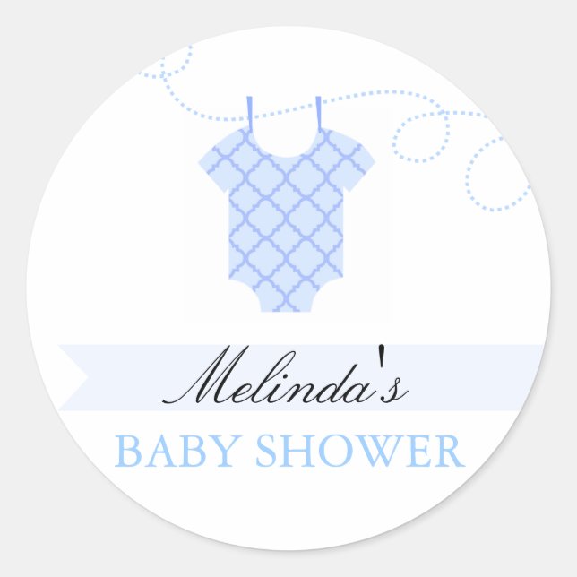 Blue clothesline Modern Baby Shower Sticker (Front)