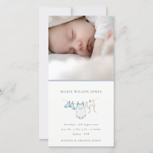 Blue Clothesline Photo Baby Birth Announcement 