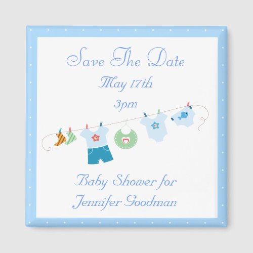 Blue Clothesline Save The Date Baby Shower Magnet