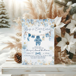 Blue ClothestLine Cold Outside Baby Boy Shower Invitation