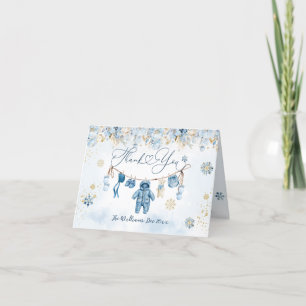 Blue ClothestLine Cold Outside Baby Boy Shower Letterpress Thank You Card