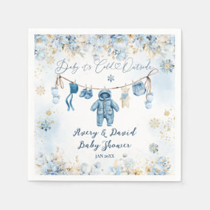 Blue ClothestLine Cold Outside Baby Boy Shower Napkins