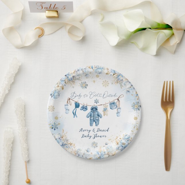 Blue ClothestLine Cold Outside Baby Boy Shower Paper Plates (Wedding)
