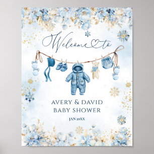 Blue ClothestLine Cold Outside Baby Boy Shower Poster