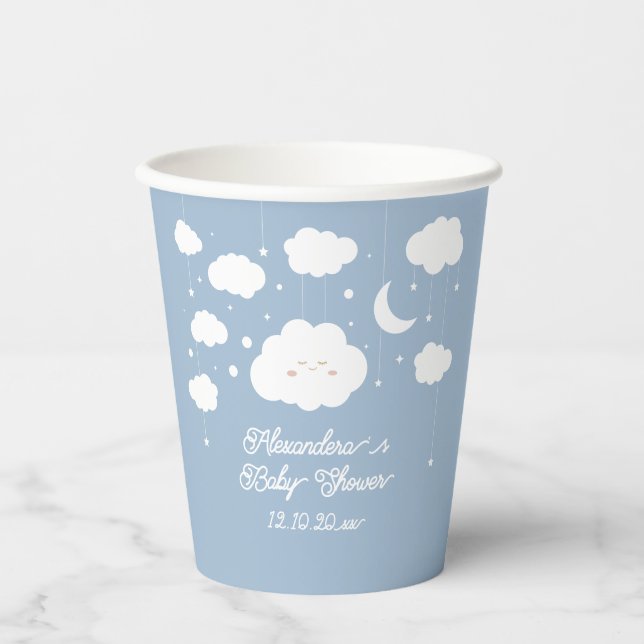 Blue Cloud 9 baby shower Paper Cups (Front)