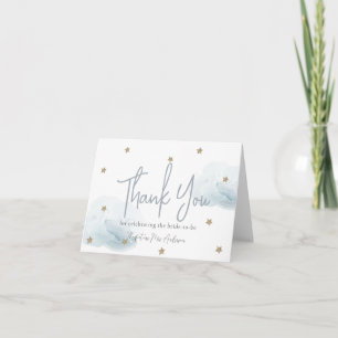 Blue Cloud 9 Gold Star Bridal Shower Thank You Card