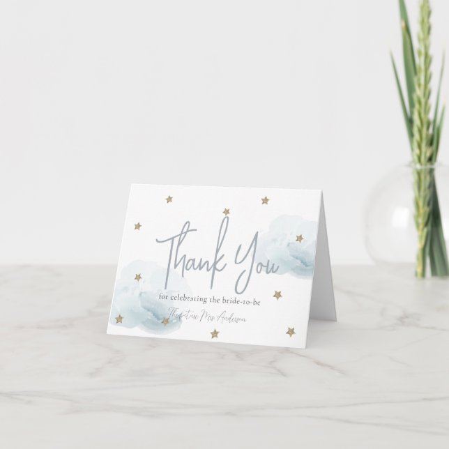 Blue Cloud 9 Gold Star Bridal Shower Thank You Card (Front)