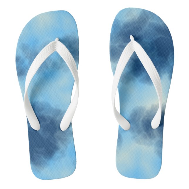 Blue Cloud Abstract Flip Flops (Footbed)