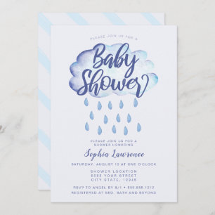 Blue Cloud and Raindrops Baby Shower Invitation