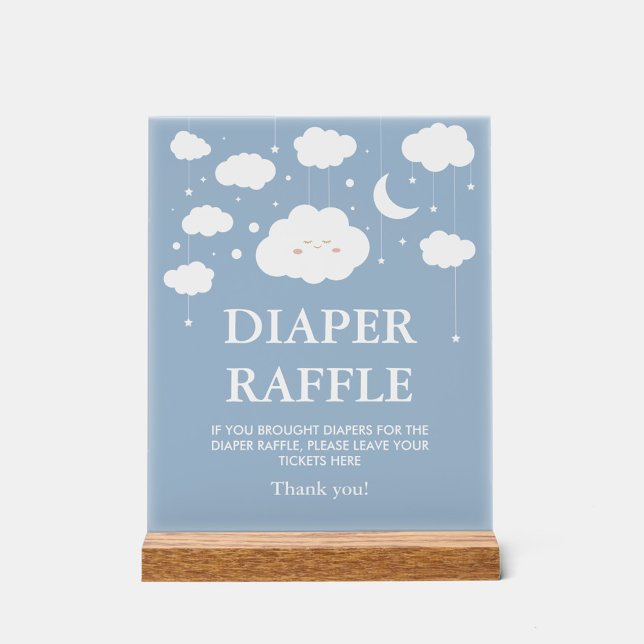 Blue Cloud Baby Shower Diaper Raffle Acrylic Sign (Creator Uploaded)