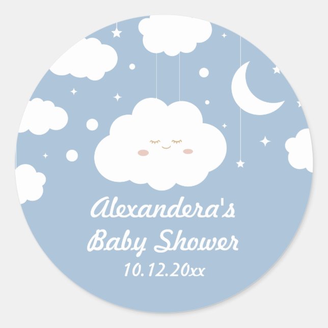 Blue Cloud Baby Shower Favor Classic Round Sticker (Front)