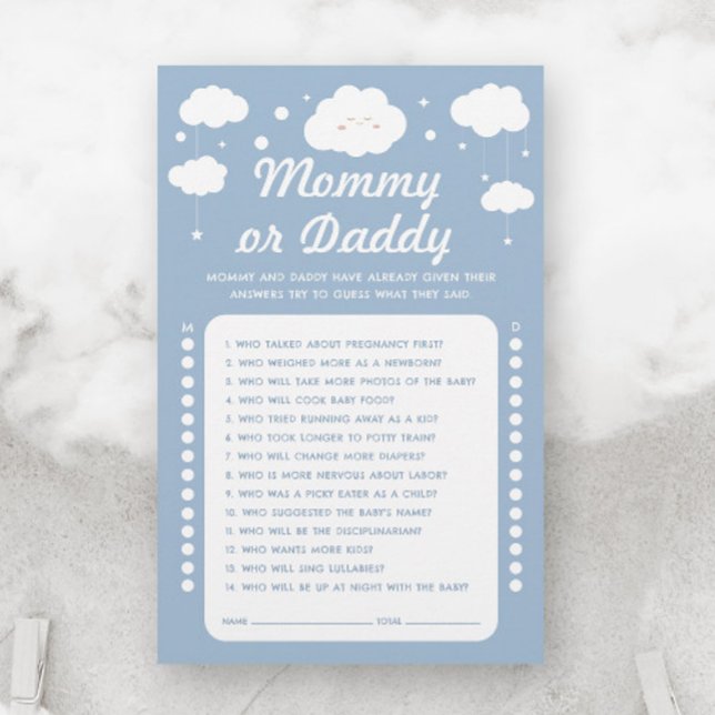 Blue Cloud Baby Shower Game Guess Mommy or Daddy  (Creator Uploaded)