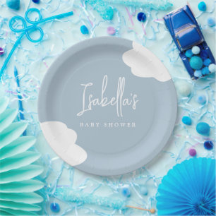 Blue Cloud Baby Shower Minimalist Sky Paper Plates