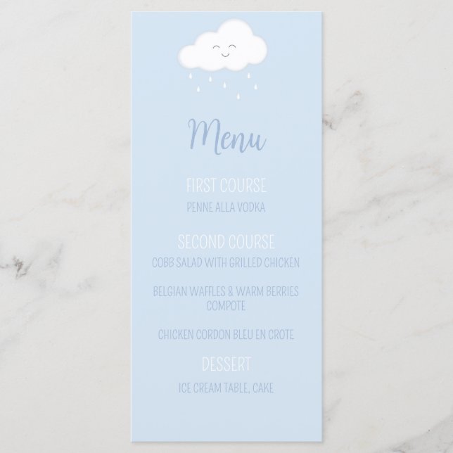 Blue Cloud Boy Baby Shower Menu  (Front)