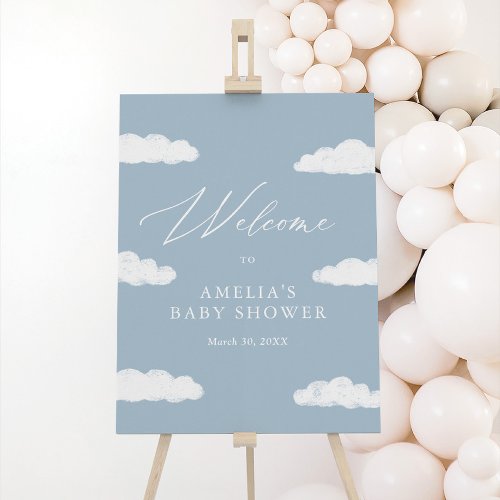 Blue Cloud Nine Baby Shower Welcome Sign