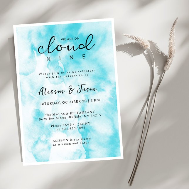 Blue Cloud Nine Modern Stylish Baby Shower Invitation (Creator Uploaded)
