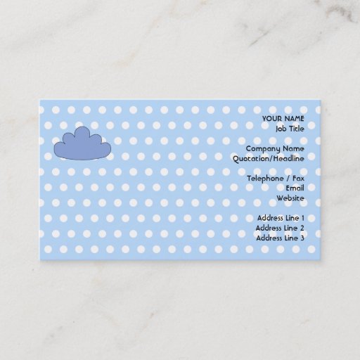 Customizable Blue Cloud on Blue and White Polka Dots. Business Card