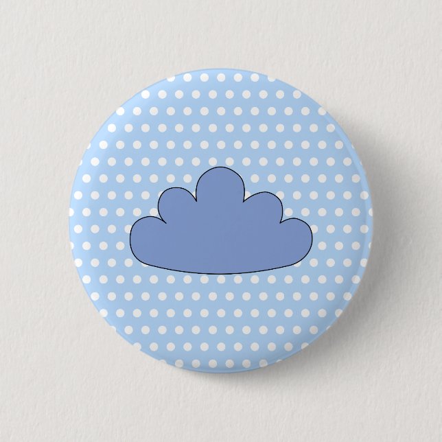 Blue Cloud on Blue and White Polka Dots. Pinback Button (Front)