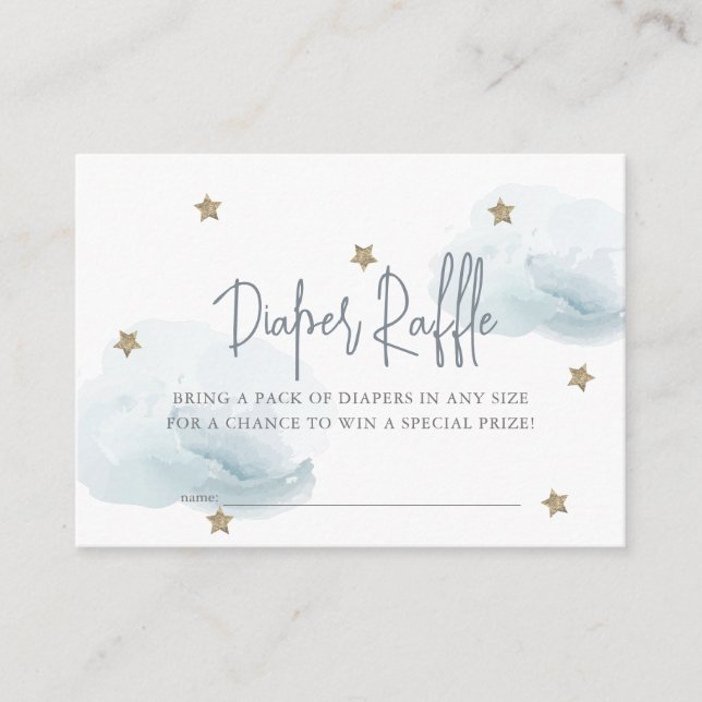 Blue Cloud & Star Baby Shower Diaper Raffle Ticket Enclosure Card (Front)