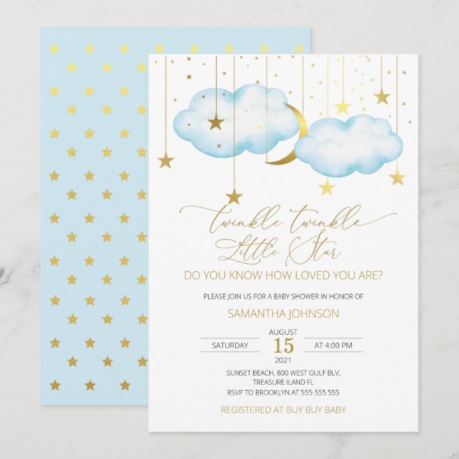 Blue Cloud Twinkle Twinkle Little Star Invitation (Front/Back)