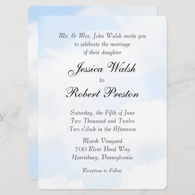 Blue Cloud Wedding Invitations (Front/Back)