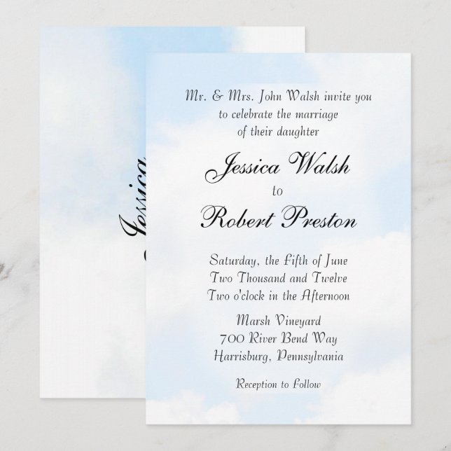 Blue Cloud Wedding Invitations (Front/Back)