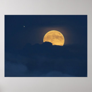 Blue Clouds and Full Moon Rise Poster
