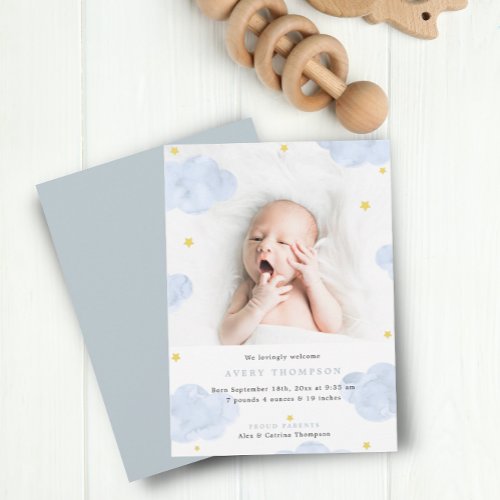 Blue Clouds Baby Boy Photo  Birth Announcements