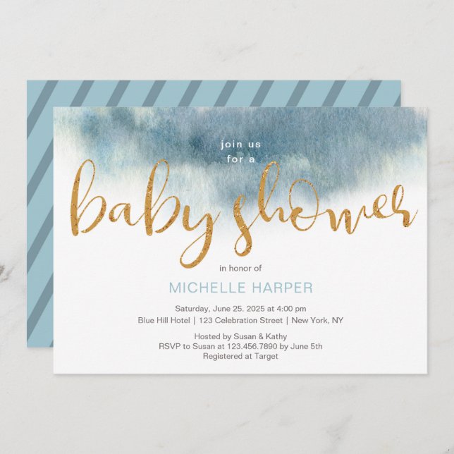 Blue Clouds Baby Boy Shower Invitation (Front/Back)