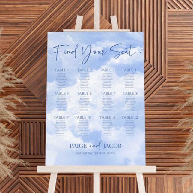 Blue Clouds Find Your Seat Wedding Seating Chart Foam Board (Creator Uploaded)