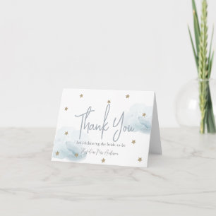 Blue Clouds & Gold Stars Watercolor Bridal Shower Thank You Card