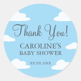 Blue Clouds It's A Boy Baby Shower Invitation   Classic Round Sticker