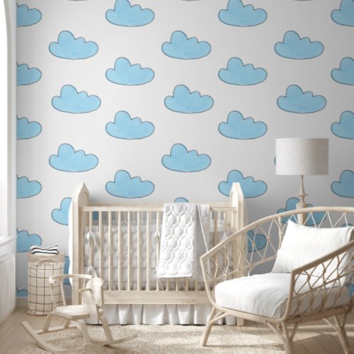 Blue Clouds On White Wallpaper