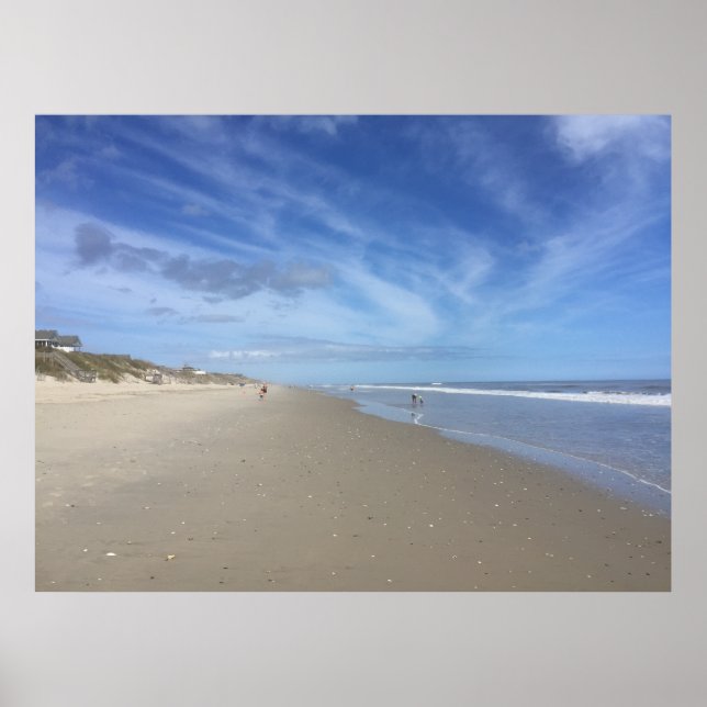 Blue Clouds Over a Low Tide Atlantic Ocean Beach Poster (Front)