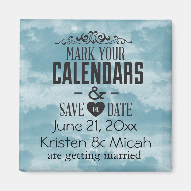 Blue Clouds Save the Date Magnet (Front)
