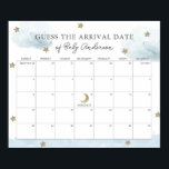 Blue Clouds & Stars Guess The Due Date Calendar Poster<br><div class="desc">This cute baby shower guess the due date calendar poster features fluffy blue clouds and faux/fake gold glitter stars on a white background. Personalize it for your needs. You can find matching products at my store.</div>