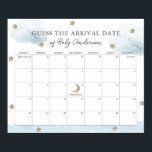 Blue Clouds & Stars Guess The Due Date Calendar Poster<br><div class="desc">This cute baby shower guess the due date calendar poster features fluffy blue clouds and faux/fake gold glitter stars on a white background. Personalize it for your needs. You can find matching products at my store.</div>