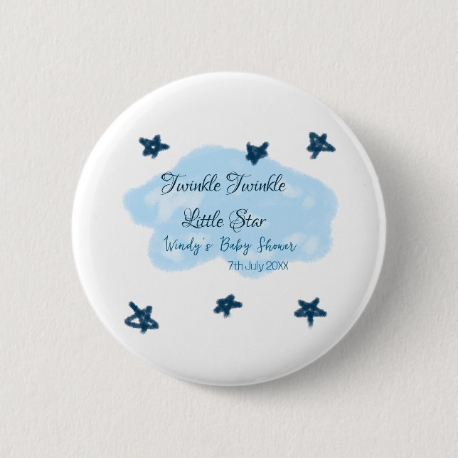 Blue clouds twinkle Twinkle Little Star baby showe Button (Front)