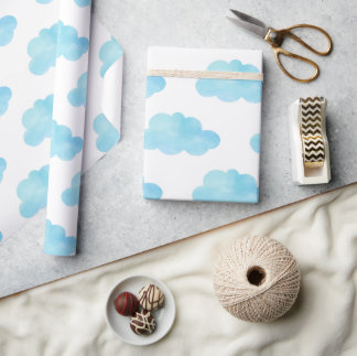 Blue Clouds Watercolor Wrapping Paper