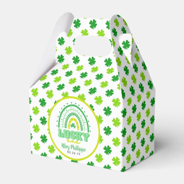 Blue Clover & Rainbow Lucky One First Birthday  Favor Boxes (Front Side)