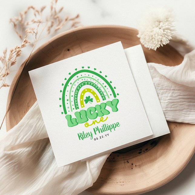 Blue Clover & Rainbow Lucky One First Birthday  Napkins (Creator Uploaded)