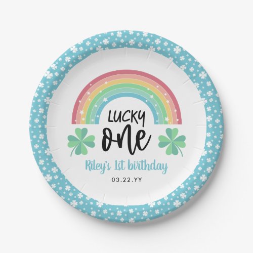 Blue Clover  Rainbow Lucky One First Birthday Paper Plates