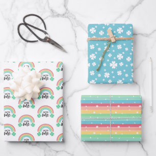 Blue Clover & Rainbow Lucky One First Birthday Wrapping Paper Sheets