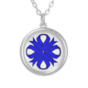 Blue Clover Ribbon by Kenneth Yoncich Silver Plated Necklace