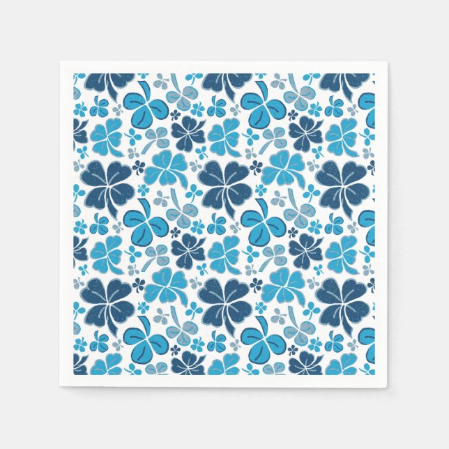 Blue Clover Shamrock Pattern St. Patrick`s Day Napkins (Front)